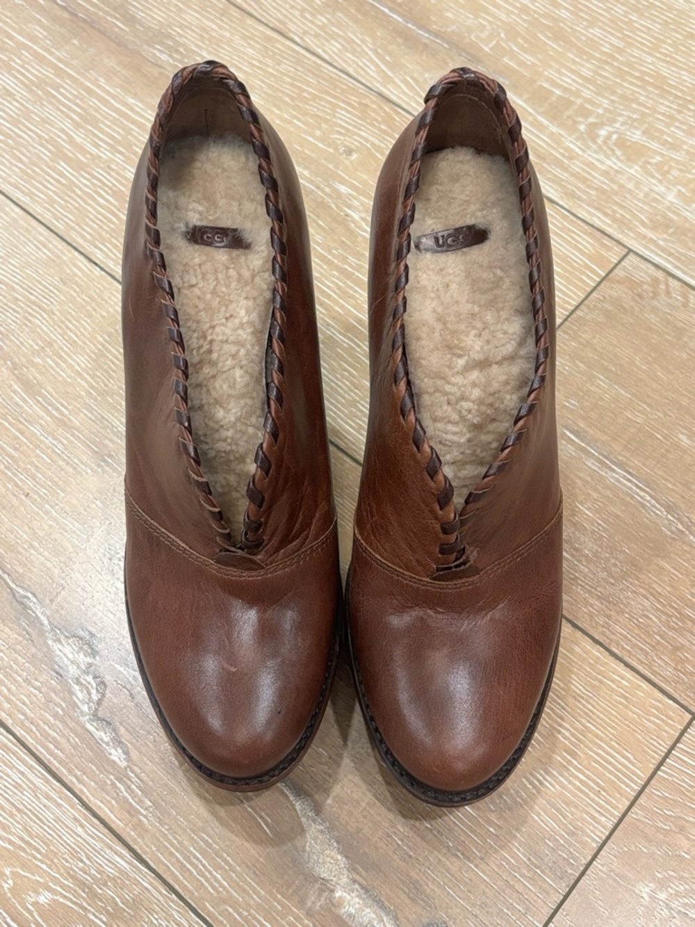 UGG Australia Jamison Brown Leather Whipstitch Platform Booties - Picture 3 of 14